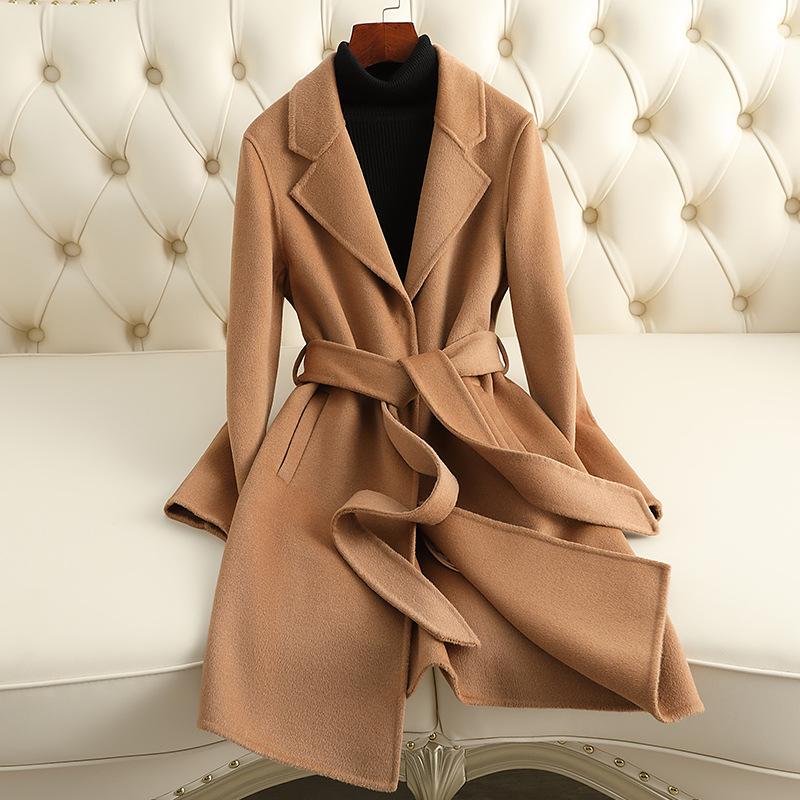 2024 Autumn/Winter Double-Faced Cashmere Women's Mid-Length Slim Wool Coat for Petites