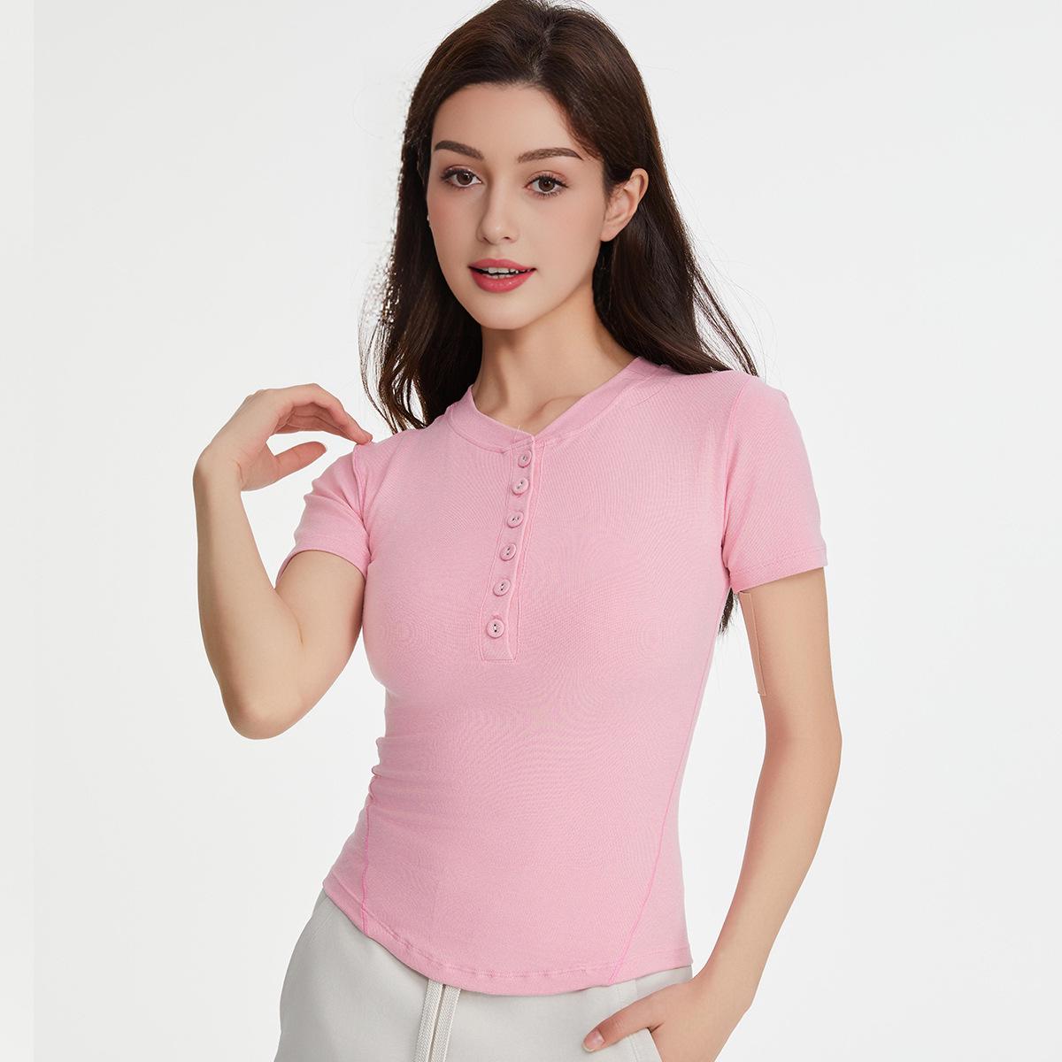 

Топ для йоги Henry 2025 с V-образным вырезом, облегающего кроя - Универсальный с коротким рукавом, дышащий для бега, тренировок, фитнеса и танцев Medium розовый