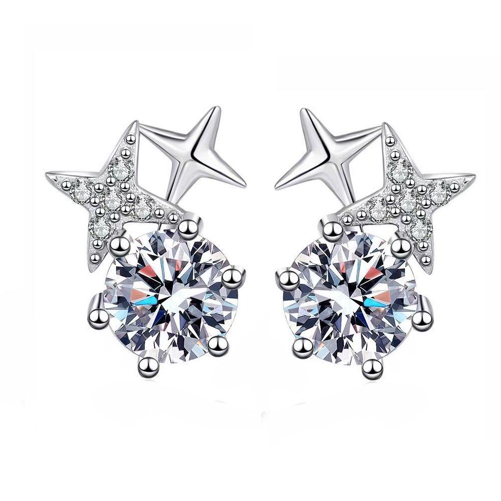 925 Sterling Silver Moissanite Eight-Pointed Star Stud Earrings - High-End Luxury Women's Jewelry Accessories