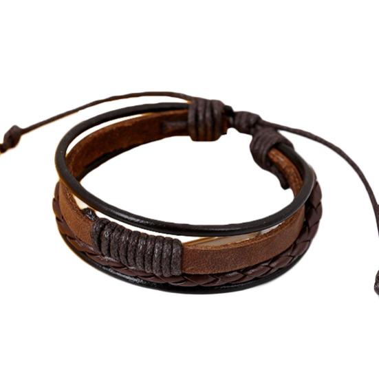 Bracciale rigido unisex vintage retrò multistrato intrecciato in ecopelle