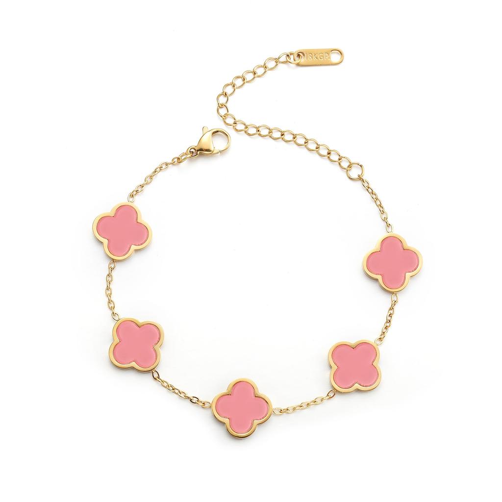 AIPPK 18K Gold Plated Clover Lucky Bracelet for Women White/Black/Red/Green Flower Four Leaf Link Bracelets Trendy Jewelry Gifts for Women