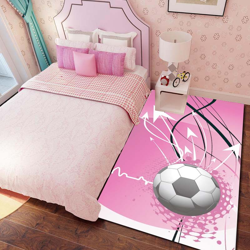 Pink Bow Soccer Rug – Girly Bedroom Floor Mat – "Sweet-Cool" Style Sports-Themed Non-Slip Bedside Mat