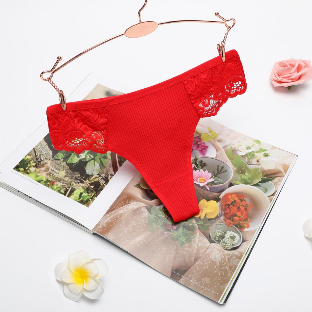 Thong Panties Girls Lace Belly Threaded Thongs Women'S Low Waist Breathable Pure Cotton T-Pants