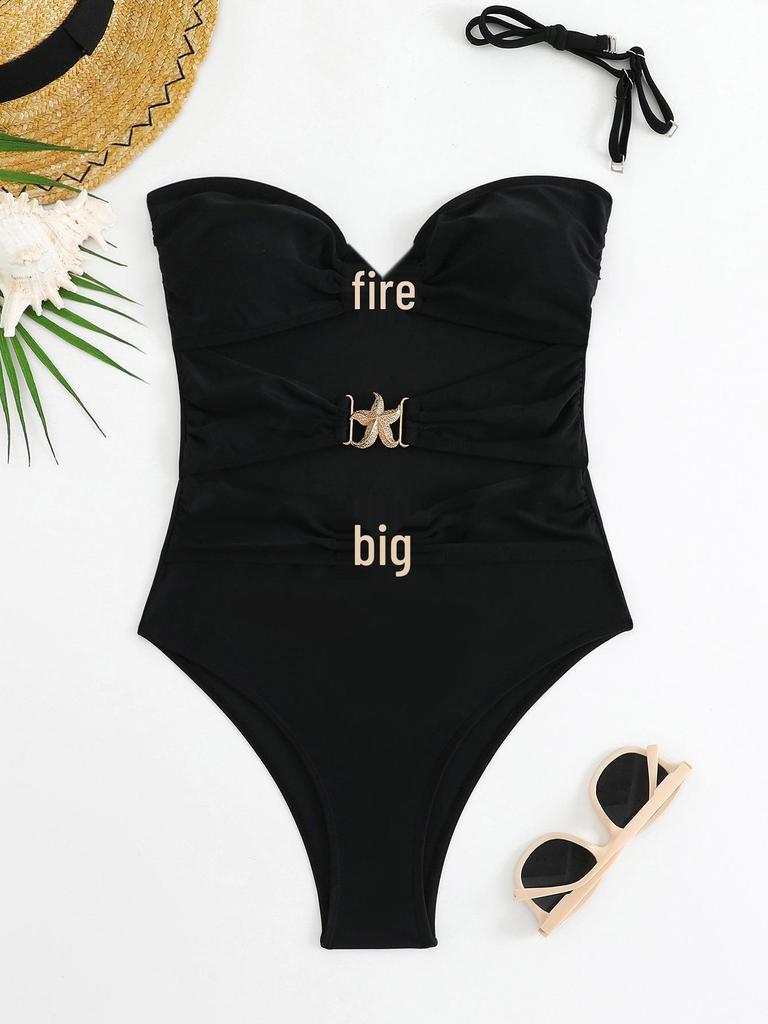 2026 Trendy European & American Strappy Hollow-Out One-Piece Swimsuit - Women's High-End Beachwear
