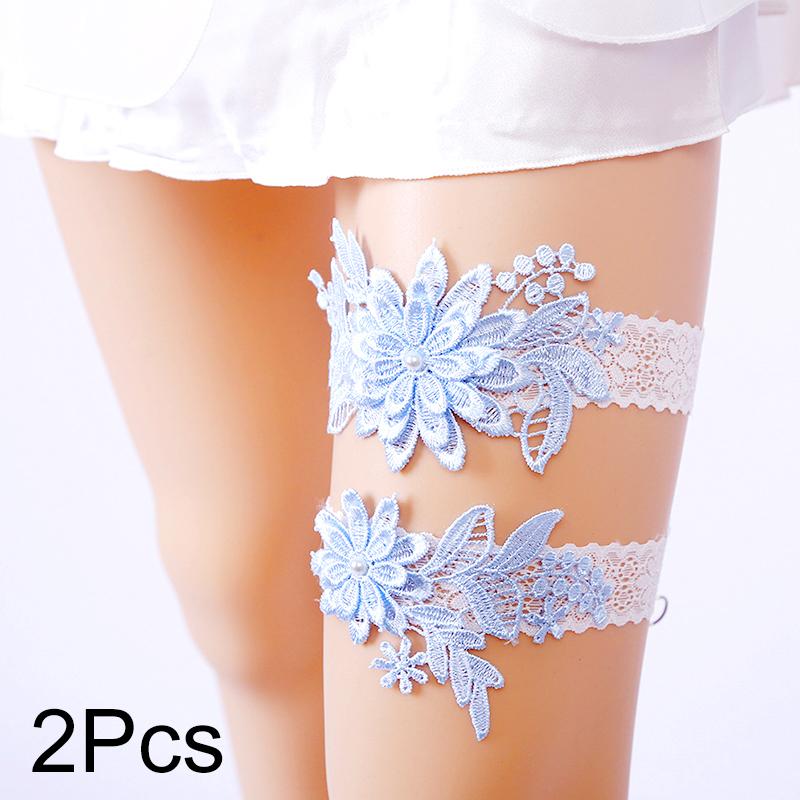 2 stücke Hochzeit Braut Strumpfbänder Spitze Blumen Nachahmung Perlen Elastische Bein Schleife Elegante Oberschenkel Bein Strumpfband Hochzeit Kleid Zubehör