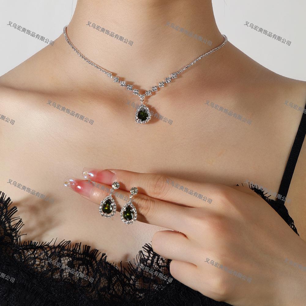 Elegantes Zirkon Tropfenanhänger Halsketten- & Ohrring-Set für Damen