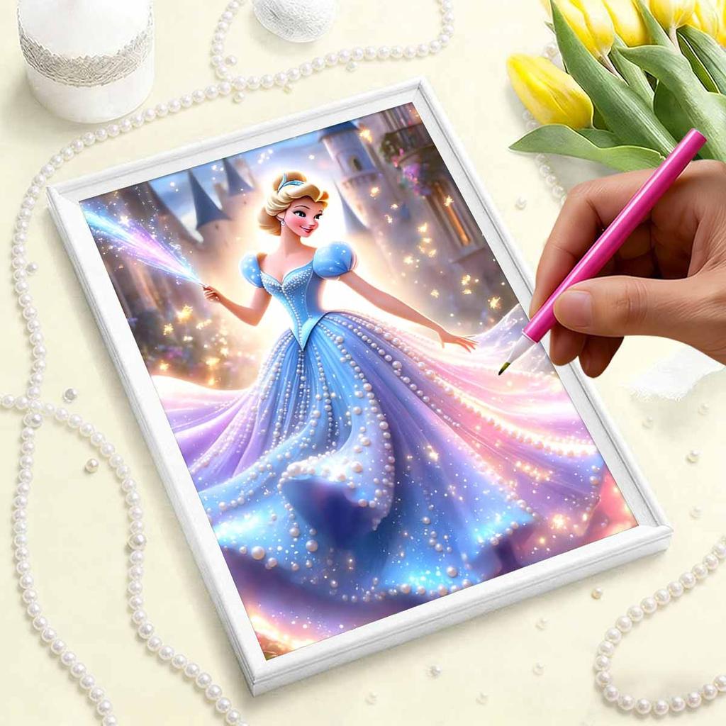 Magic Castle Cinderella Pearl-Inlaid Frameless Art | Handmade Pearl Craft, Magic Castle Theme, for Luxury Fairy Tale Home Decor & Gift Option