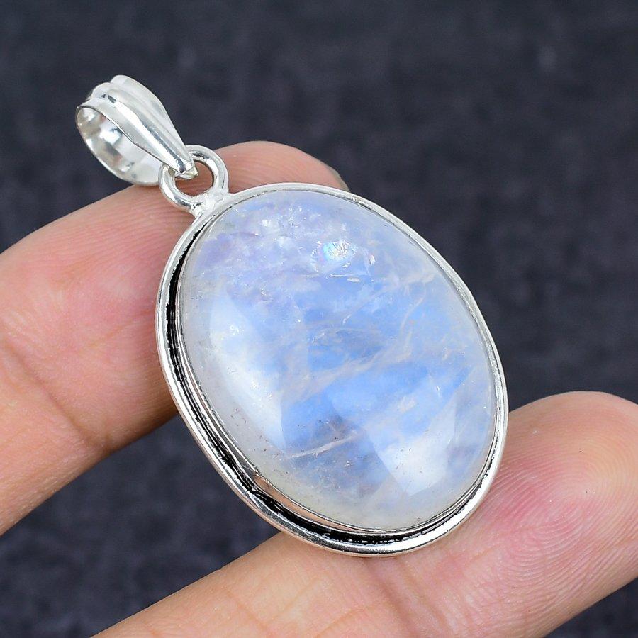 Moonstone Gemstone Handmade 925 Sterling Silver Jewelry Pendant 1.81" D4j67