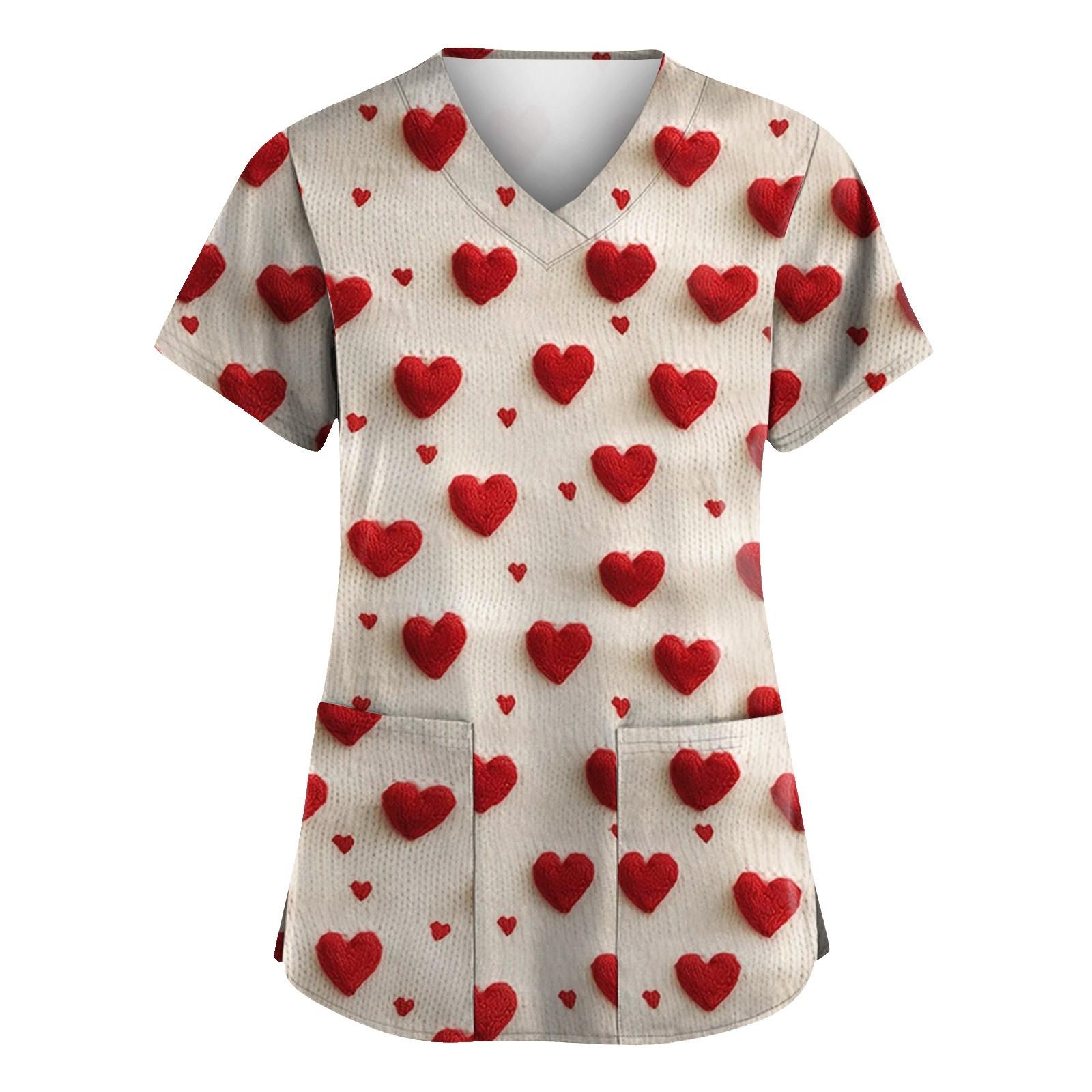 

С Днем святого Валентина, женская мода, V-образный вырез, короткий рукав, рабочая одежда с карманами L бежевый