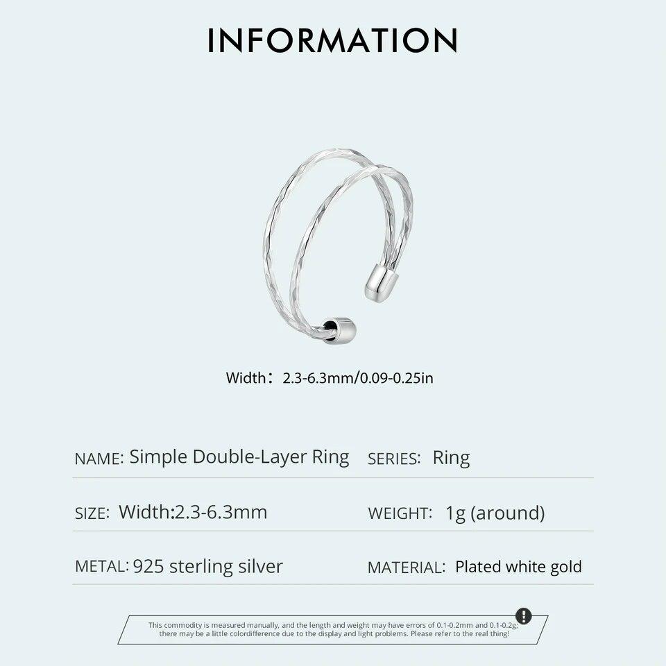 Bamoer Vícevrstvý prsten ze stříbra 925 pro ženy, otevřený nastavitelný široký prsten pro dospívající dívky Módní šperky