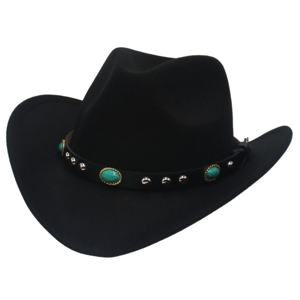 Vintage Classic Cowboy Hat with Studded Pinched Decorative Bands Wide Brim Felt Fedora Hat Cropped Jazz Hat for Women & Men