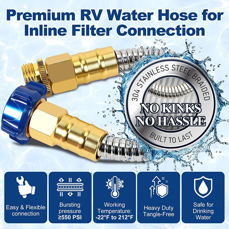 Rv Water Hose, Premium Drinking Water Hose - Lead-Free, Anti-Kink, Leak-Proof, 3/8" Inner Diameter Short Connector For Rv