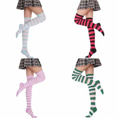 1Pair High Quanlity Long Popular Girls Stockings Cosplay Cotton Striped Sweet Socks Cute Overknee Over Knee Women Thigh High  Jewelry Accessory
