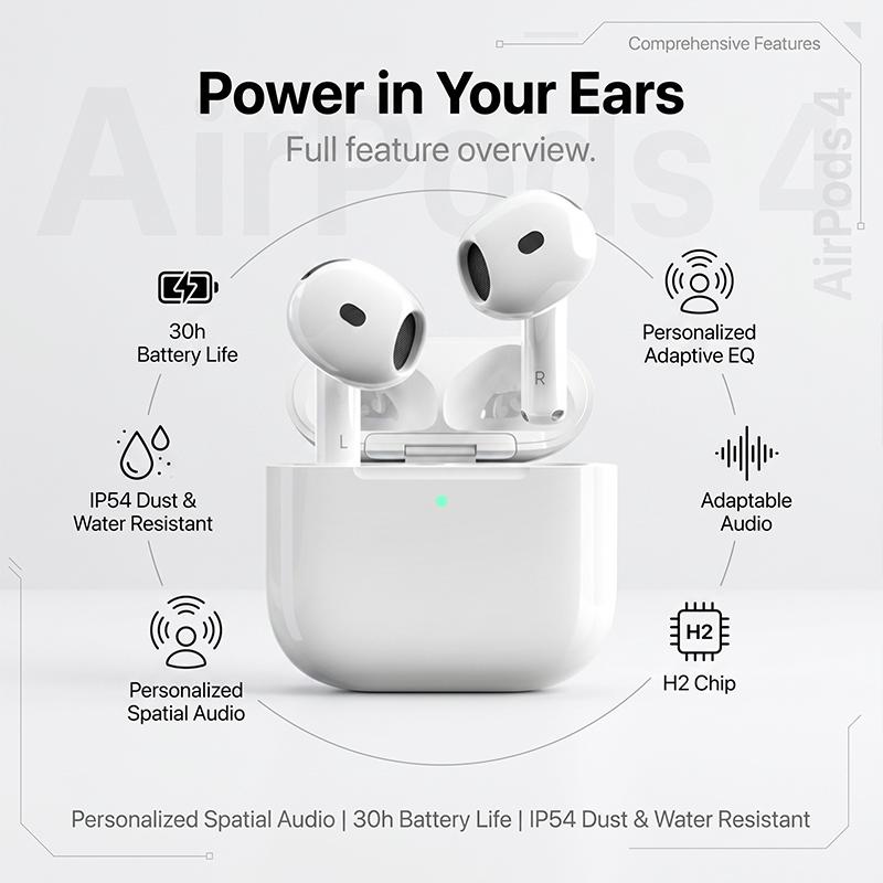 Apple AirPods 4 Tam Kablosuz Kulaklıklar Uzamsal Ses Kuvvet Sensörü Kontrolü Hands Free Kulaklıklar iOS Android Akıllı Telefonlar İçin