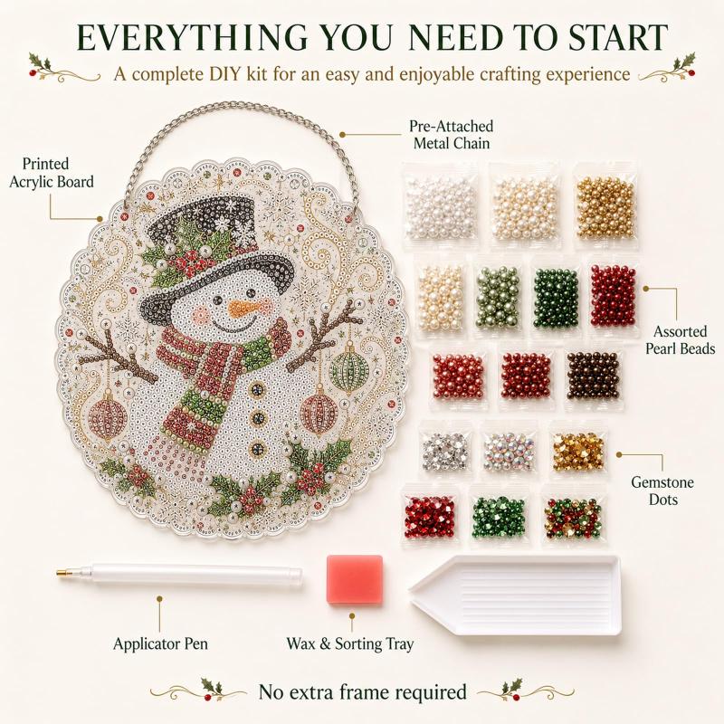 Christmas Pearl Suncatcher Kit, Diy Craft Pre-Assembled Metal Chain, Acrylic Round Board With Lace