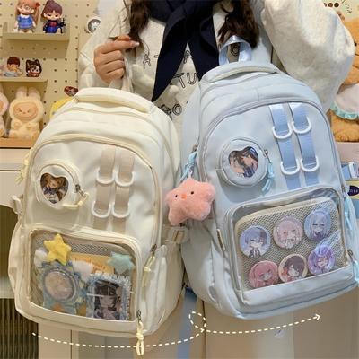 Cute College Student Backpack College Style Transparent Schoolbag Solid Color Bar Pain Bag Junior High School Simple Niche Backpack