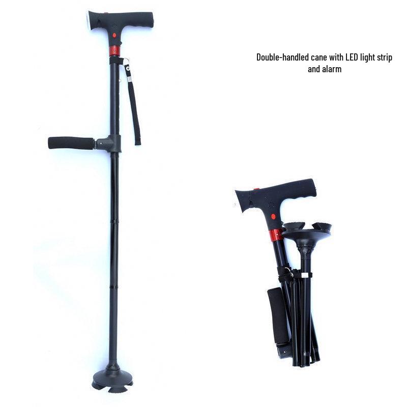 Складная алюминиевая ходунка с сигнализацией, двойными ручками, телескопическая, поворотная, со светодиодной подсветкой Small чёрный