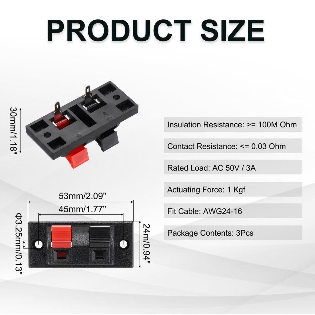 uxcell Spring Terminal Connector Jack Speaker Terminal Strip Speaker Joint Test Clips 2-Way Clips, Push-Release Plates, Sockets, Blocks, Clamps, WP2-1