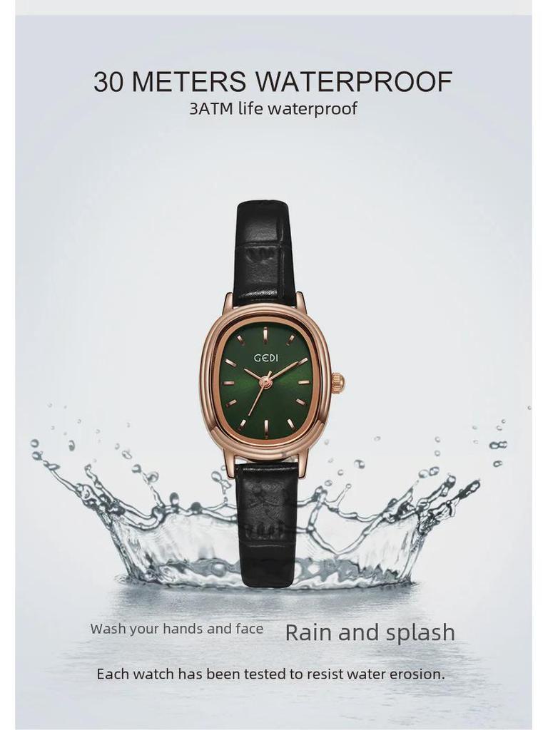 Godi Retro Oval Ladies’ Waterproof Quartz Watch with Genuine Leather Strap