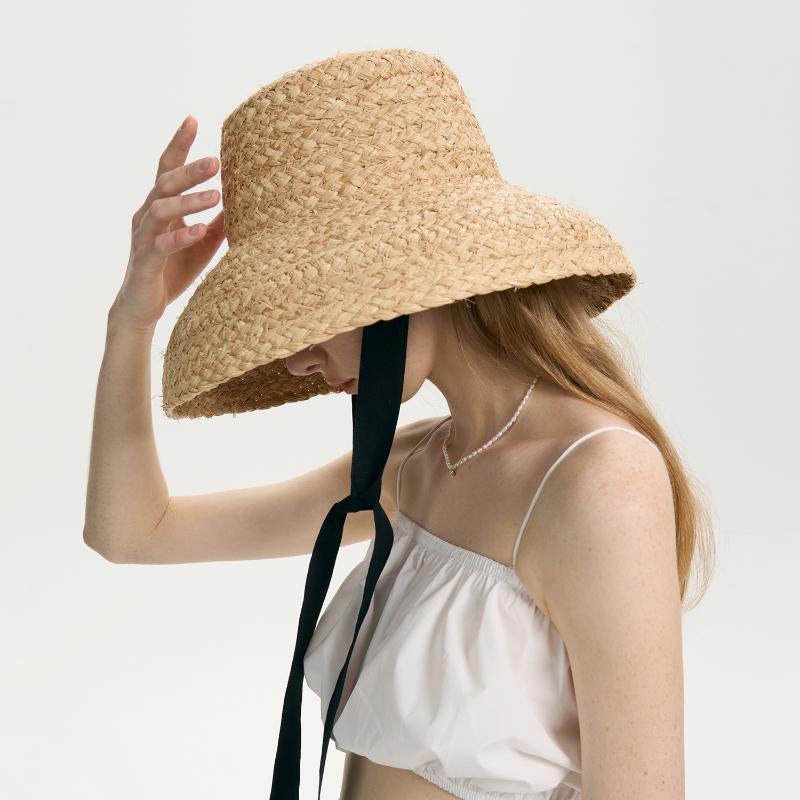 My Extreme Outdoor Activities Women's Uspop Large Brim Raffia Straw Hat Spring Summer French Style Sun Hat With Straps 52-54Cm