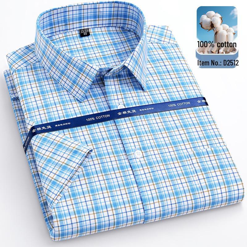 Men's Plus Size Short Sleeve Plaid Oxford Cotton Shirt