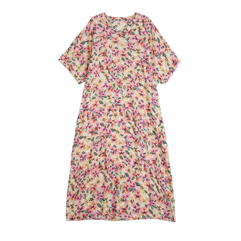 Vintage Vacation Style Enlarged Flesh Covering Thin V-neck Long Dresses