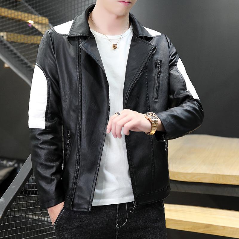 Кожаная куртка мужская тонкая куртка из искусственной кожи модная мотоциклетная кожаная — фото 5