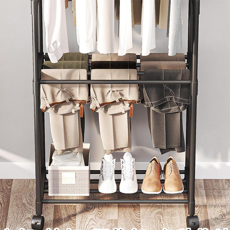 Clothes Rack Double Rods Clothing Racks On Wheels Rolling Clothes Organizer For Coats Shirts Dress Multi-functional Bedroom