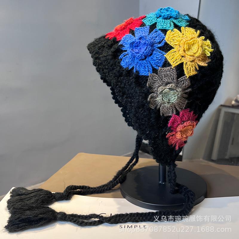 Hot-selling Handmade Crochet Wool Hat Abroad, Pure Cotton Three-dimensional Flower Hollow Women's Head Hat, Fashionable and Casual Pullover Hat