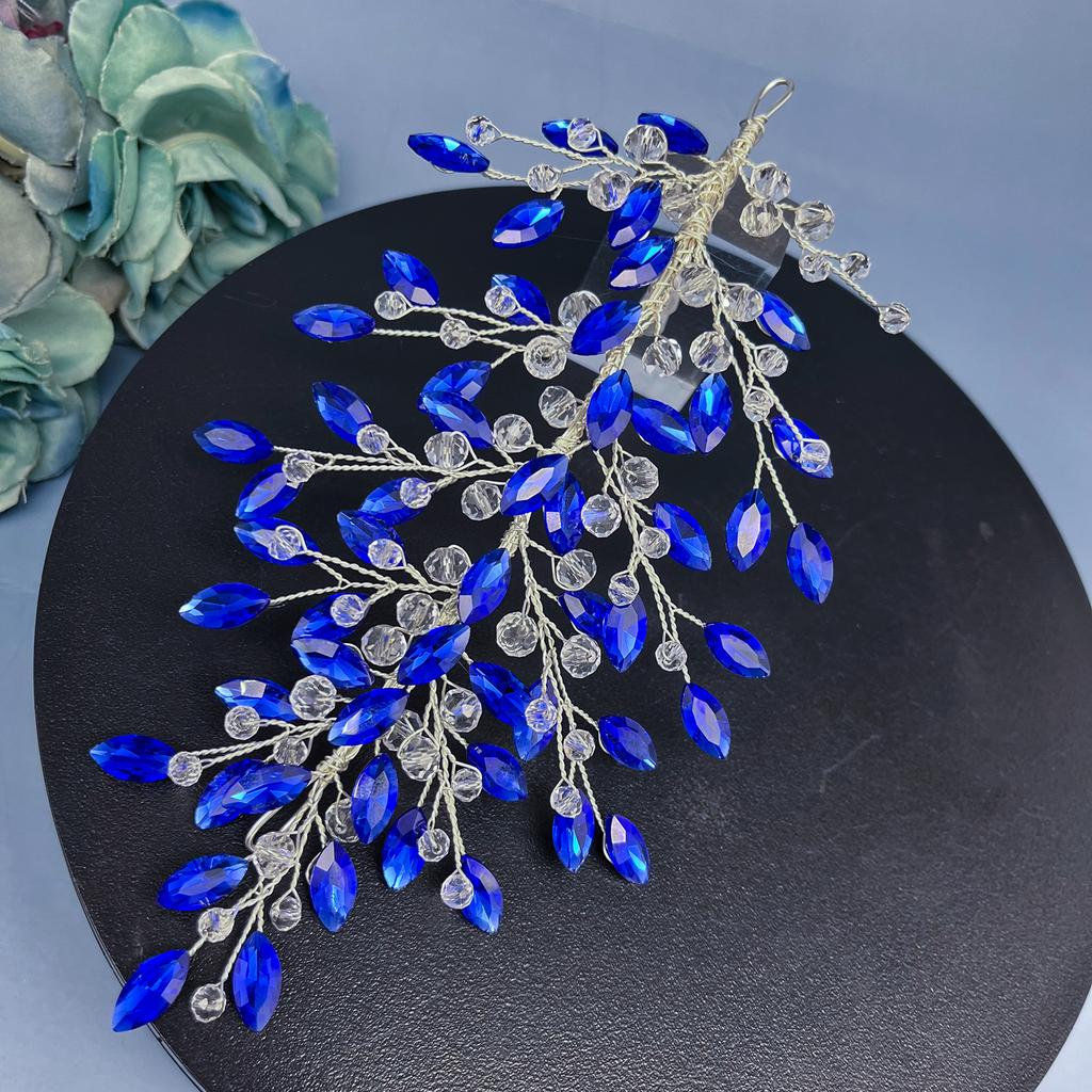 DZ224 Luxury Crystal Bridal Headwear Blue Rhinestone Bride Tiara Fashion Wedding Hair Jewelry Accessories for Women Headpieces