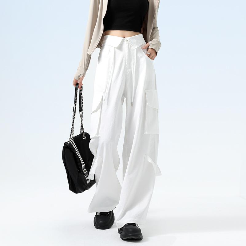 

High Waist Flip Straight Work Pants for Women s Spring and Summer Thin Pants Casual and Versatile Loose Wide-leg Pants XL