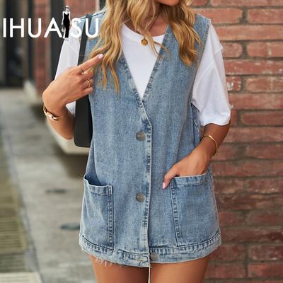 Denim Vest Shoulder Trendy Denim Sleeveless Vests
