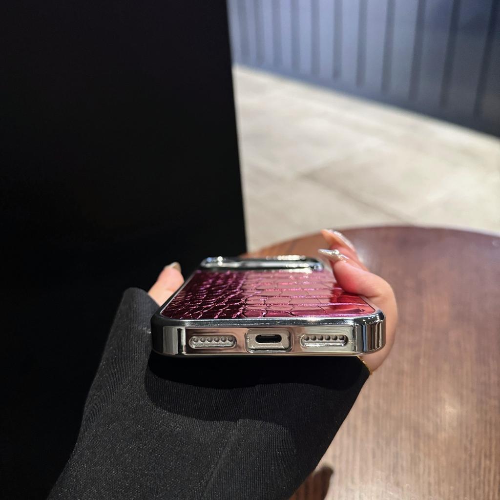 Luxury Aurora Crocodile Pattern Leather Phone Case For iPhone 17 Air 16 15 14 13 12 11 Pro Max Plus Plating Gradient Laser  Shockproof protect Cover