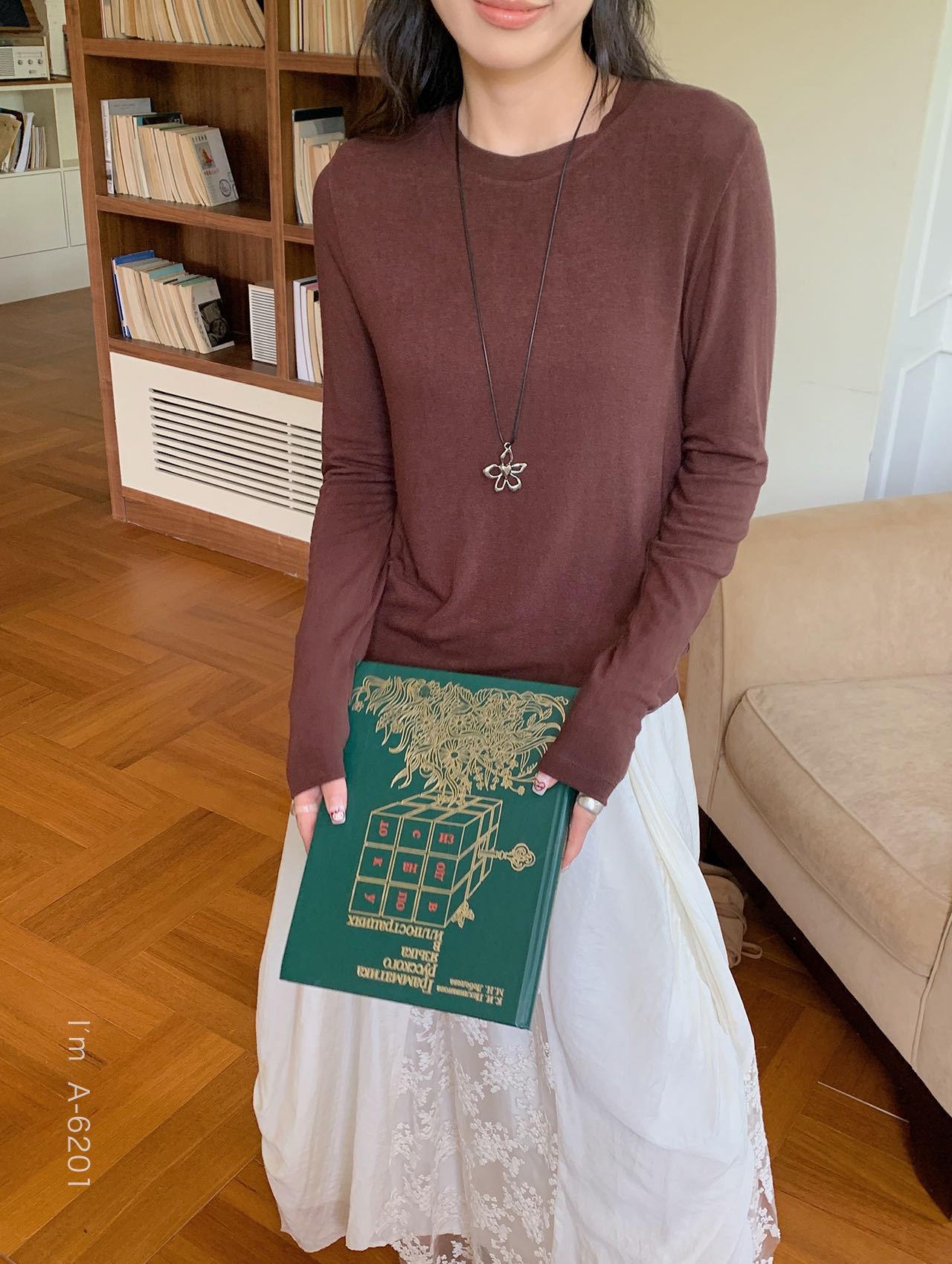 

Футболка AMOMI из мягкого хлопка в корейском стиле с длинными рукавами и круглым вырезом One Size [80-140g]