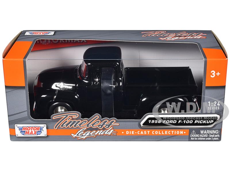 MotorMax 1/24 Scale American Car Diecast Model Car Ford F-100 Pumpkin Pickup Truck 1955 (Matte Black) [Parallel Import]