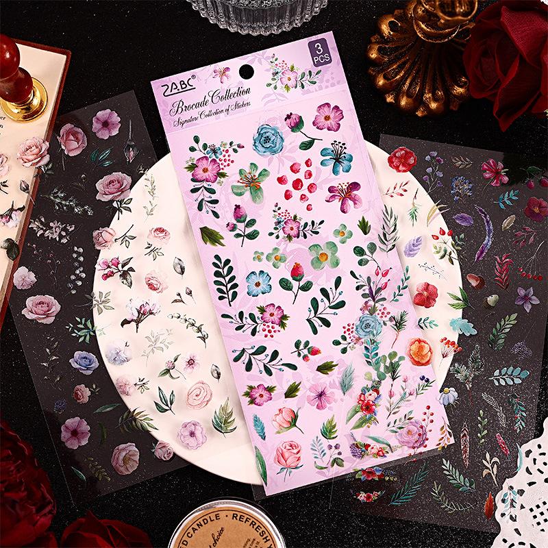3 Pcs Vintage Plant Tent Sticker Waterproof PET Material Cut Film Creative Sticker Pack Junk Journal Supplies