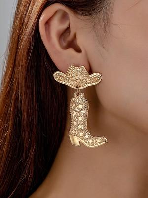 Fashionable European & American Alloy Western Cowboy Boot, Hat And Earrings