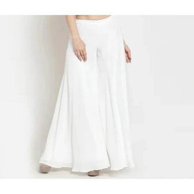 Women's Relaxed White Georgette Trouser Indian Bollywoo Casual Wear Palazzo Set
