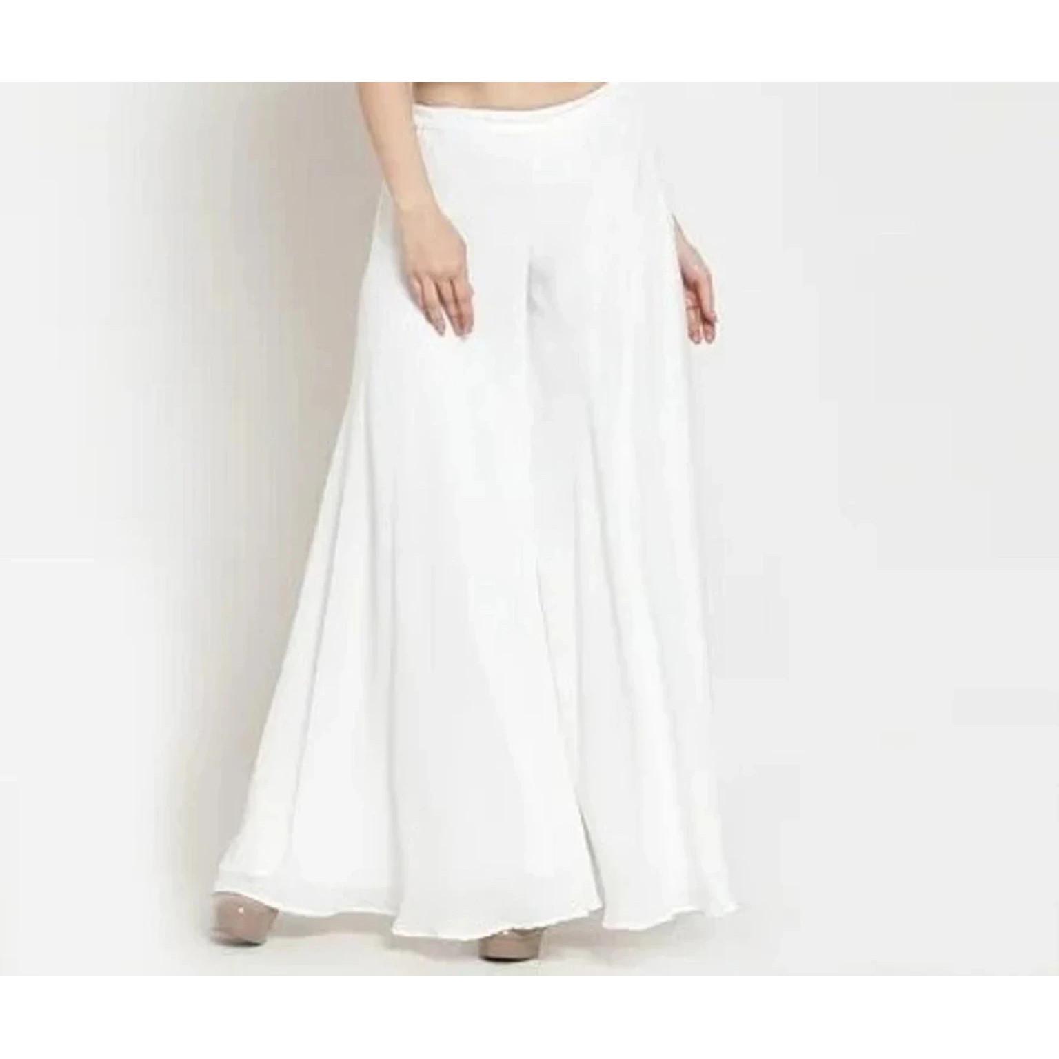 Women s Relaxed White Georgette Trouser Indian Bollywoo Casual Wear Palazzo Set M
