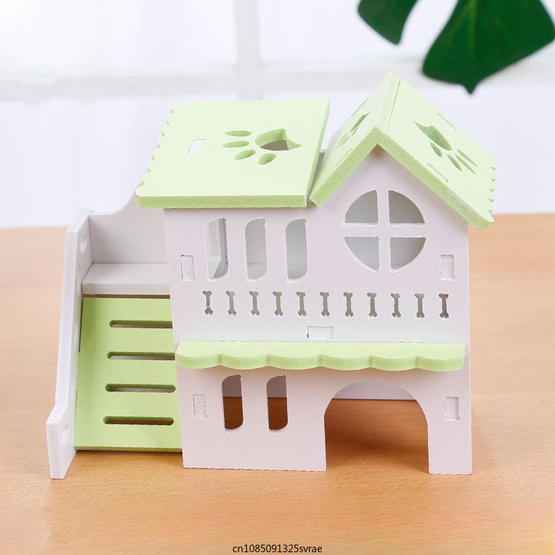 Wooden Hamster Hideout House Pet DIY Hideout Hut Toy Double-storey Pet Hut Play Toy Small Animal Supplies Cages Accessories