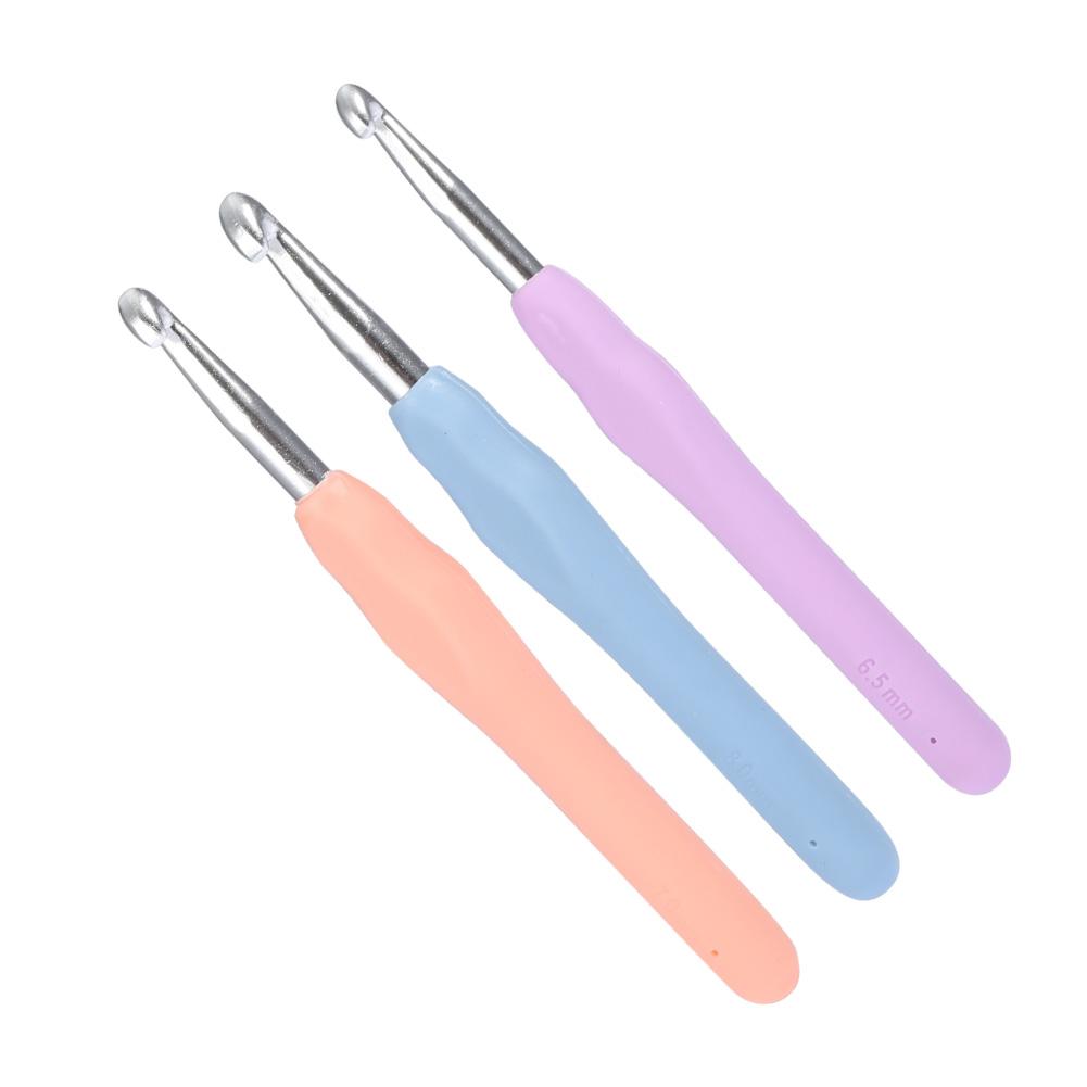3pcs Aluminum Crochet Hooks Set Smooth Knitting Needles with Soft TPR Handle