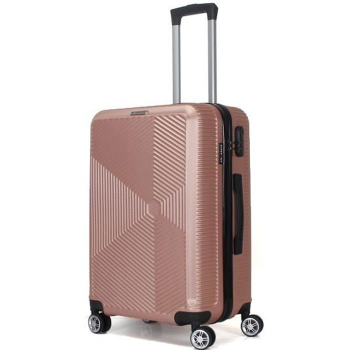 SUPERFLY - Valise Cabine 55x34x23cm - Rigide, Légère 2,5 Kg - 39 litres - 4 Doubles Roues Silencieuses - Luton - Rose Gold