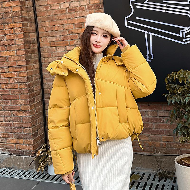 

Женская осенне-зимняя новая одежда с подкладкой в стиле колледжа, короткая свободная утолщенная одежда-хлеб, одежда с подкладкой конфетного цвета, куртка с подкладкой XXL жёлтый