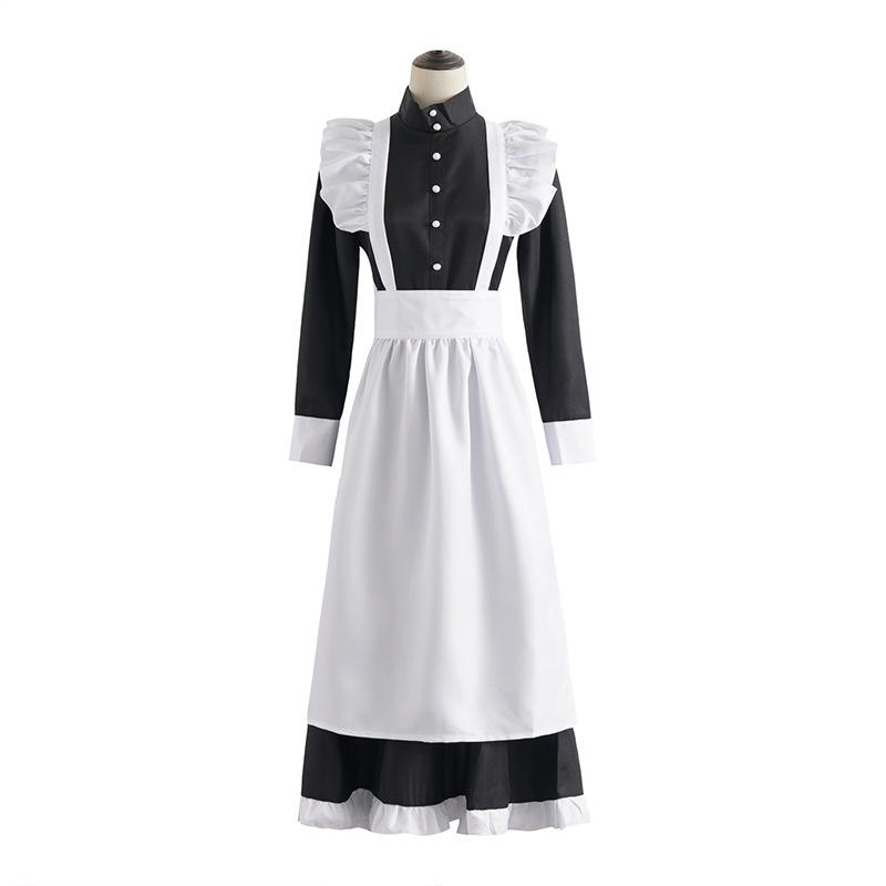 Women Men Maid Outfit Anime Long Dress Black and White Apron Dress Lolita Dresses Cosplay Costume
