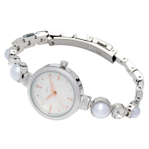 

Fieldwork Women s Analog Watch with Metal Band and Bracelet, Pearl and Mepal Stones, Silver, ST297-1