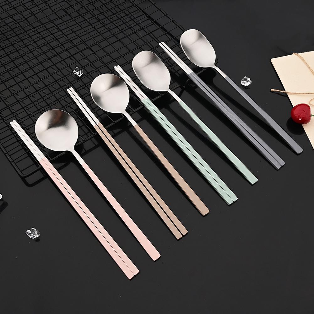 2/8Pcs Silver Dinnerware Set Western Stainless Steel Cutlery Dinner Spoon Sushi Chopsticks Flatware Party Kitchen Tableware