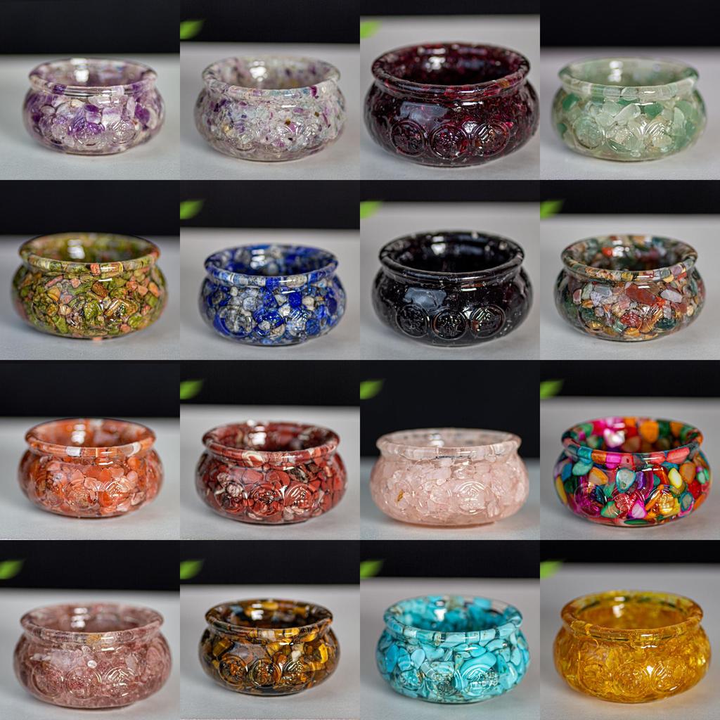Resin Filled Natural Crystal Wealth Bowl With Handcrafted Decor For Home Gift Giving