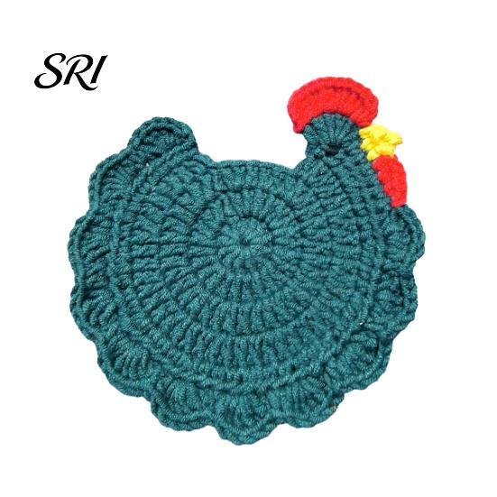 Chicken Coop Decoration Crochet Hen Coaster, Handmade Shape Knitted Mat Handcrafted Coaster for Coffee Cup, Cute Kitchen Countertop Bar Accessory