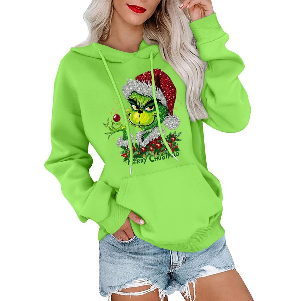 Women's Casual Comfortable Neck Hooded Long Sleeve Christmas Print Warm Sweatshirt
