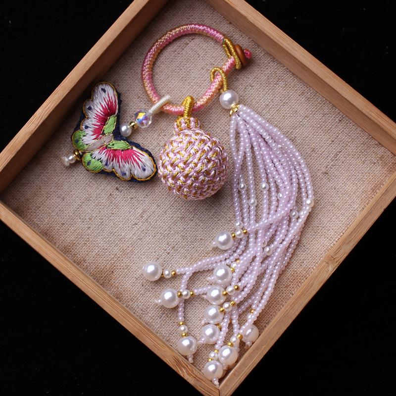 Number 16 Handmade Tassel Accessory with Ball Charm, Pearl, and Spinel Details.